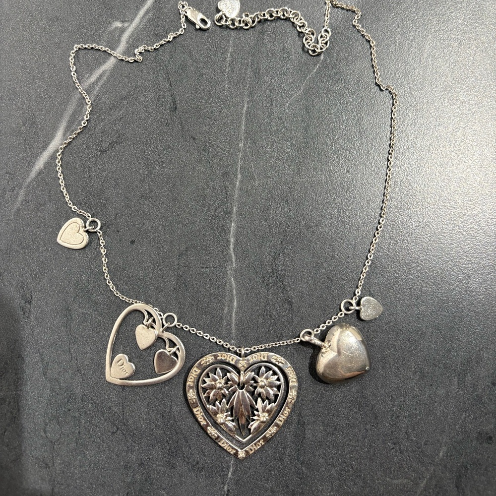 Dior 925 sterling silver Floral puffed Heart Necklace